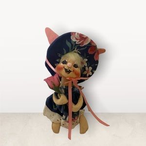 Vintage 1992 Annalee Mobilitee Girl Bunny with Rose doll